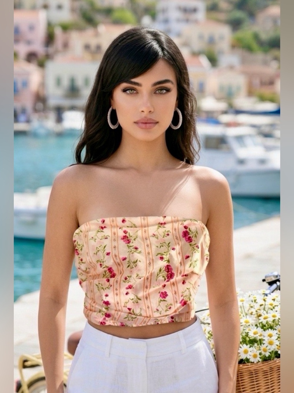 Band Of The Free Woman’s Floral Strapless Tube Top in Blush Pink in Sm